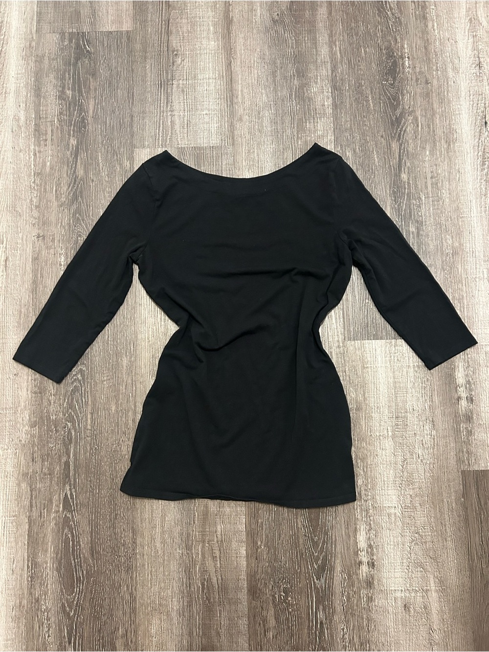 White + Warren Black Cotton Modal Elbow Sleeve Boatneck Top